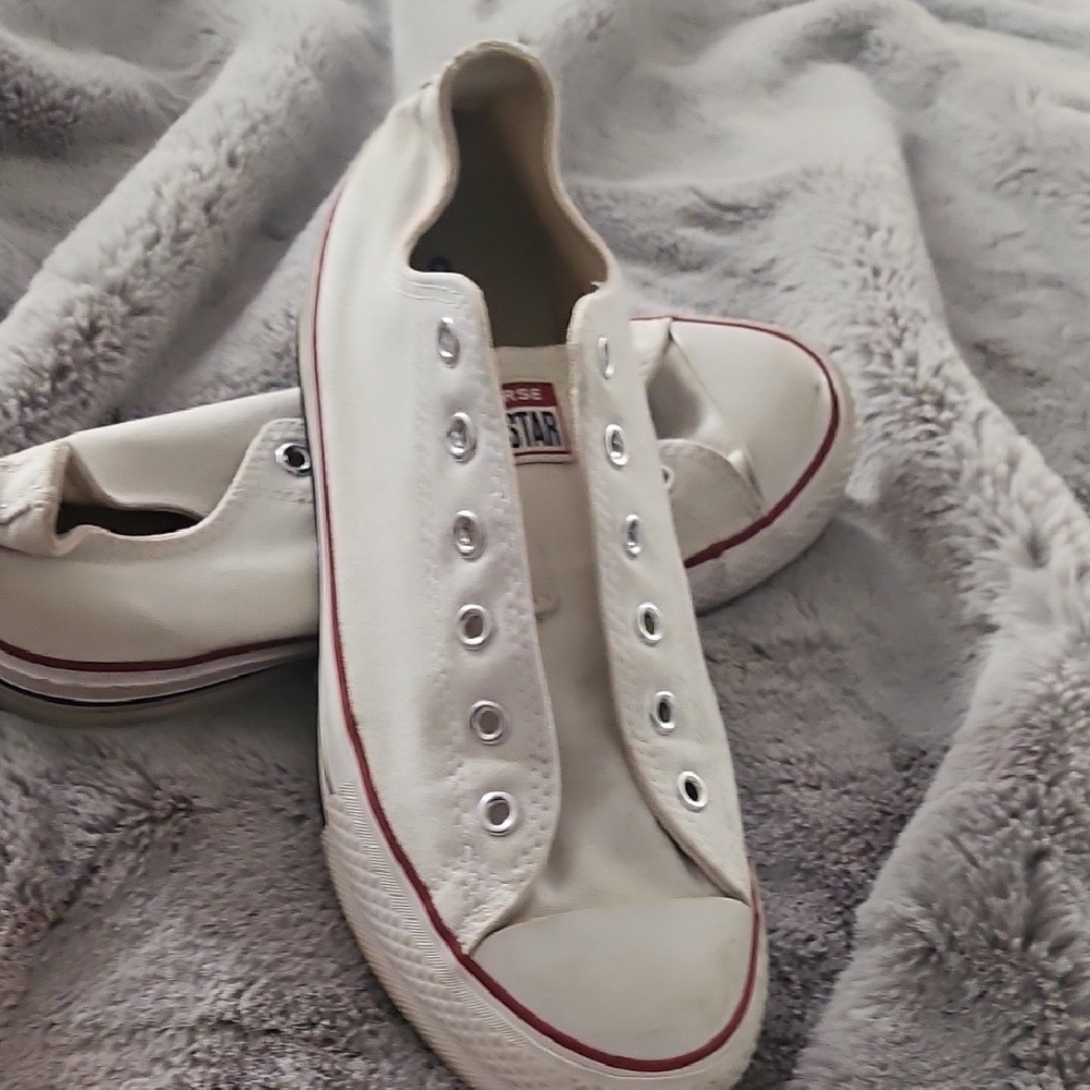Converse White Slip-On Sneakers with Red Trim